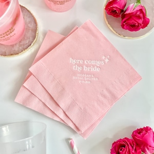 Here Comes the Bride - Personalized Bridal Shower Napkins - Bridal Shower - Rehearsal Dinner - Engagement Party Napkins