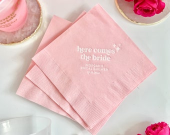 Here Comes the Bride - Personalized Bridal Shower Napkins - Bridal Shower - Rehearsal Dinner - Engagement Party Napkins