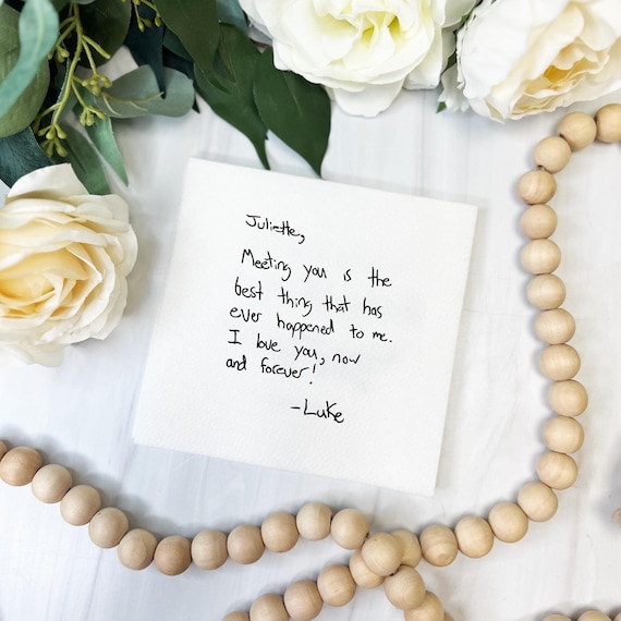 Handwritten Wedding Cocktail Napkins, Foil Stamped Premium Uncoined Napkins