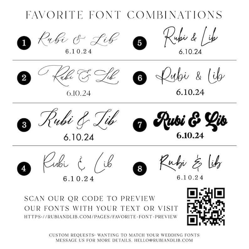 a set of wedding font and numbers