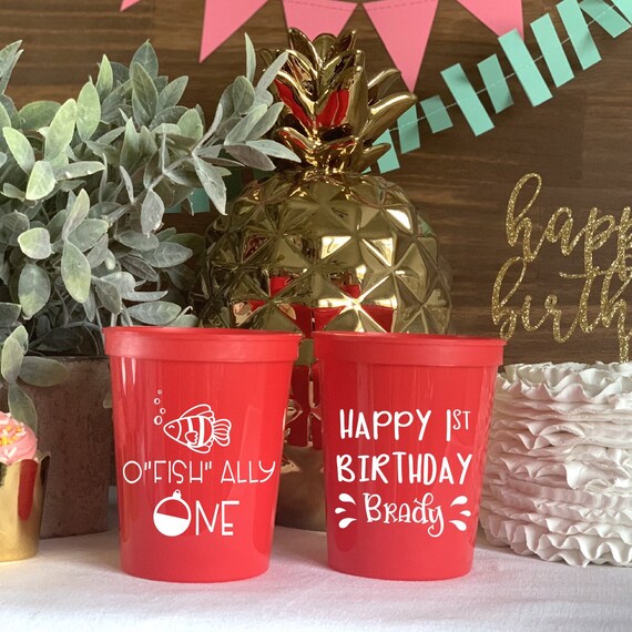 O "Fish"ally One First Birthday Personalized Stadium Plastic Cups - Birthday Stadium Cups - Fish Birthday Party, Catch the Big ONE Il_570xn