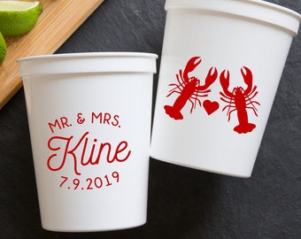 Lobster Wedding Stadium Cups - Beach Wedding, He's Her Lobster, Bar Harbor Maine Wedding, Pinch Me It's Love