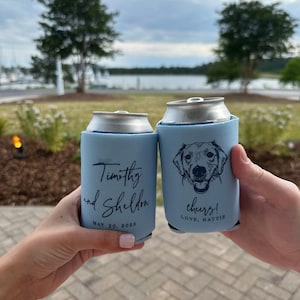 Custom Illustrated Dog Can Holder -  Wedding Pet Can Cooler, Wedding Favors, Beverage Insulators, Beer Huggers, Wedding Favor, Beer Holder