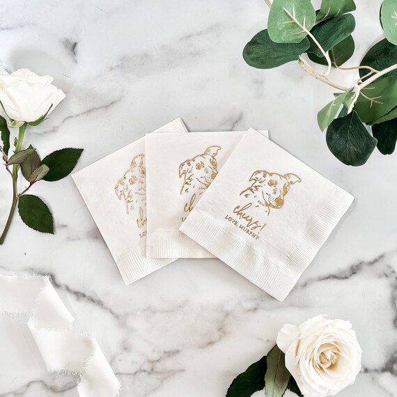 Custom Illustrated Dog Wedding Napkins, Bridal Shower, Engagement Party, Custom Bar Napkins, Custom Pet Wedding Napkins, Dog Napkins Il_570xn