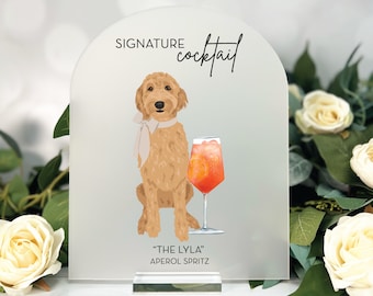 Custom Illustrated Pet Arched Bar Sign - Pet Bar Menu, Custom Wedding Bar Sign, Signature Cocktails Sign, Bar Menu, Pet Wedding Sign