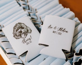 Custom Illustrated Dog Can Holder -  Wedding Pet Can Cooler, Wedding Favors, Beverage Insulators, Beer Huggers, Wedding Favor, Beer Holder