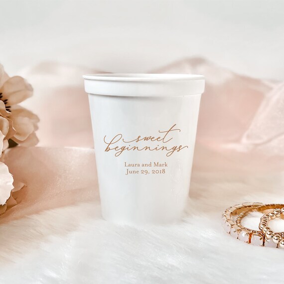 Sweet Beginnings Wedding Personalized Stadium Plastic Cups Engagement
