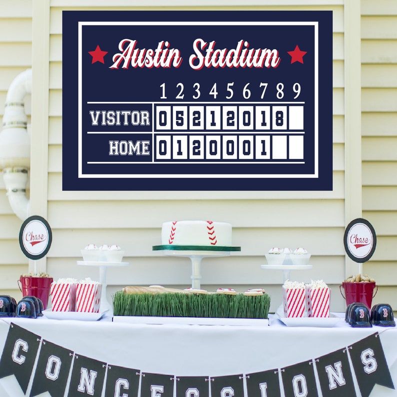 Baseball Scoreboard Baseball Birthday, Baseball Party Printables, Editable Poster Print, Instant Access Printable Sign EDIT NOW image 1