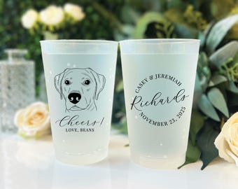 Custom Illustrated Pet Frosted Wedding Cups, Modern Wedding Cups, Custom Dog Wedding, Custom Wedding Cups, Shatterproof Cups, Pet Drawing