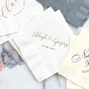 Custom Wedding Napkins - Names with Heart, Foil Printed Design