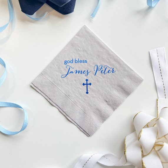 God Bless Personalized Christening Napkins, Baptism Napkins, Personalized Religious Napkins