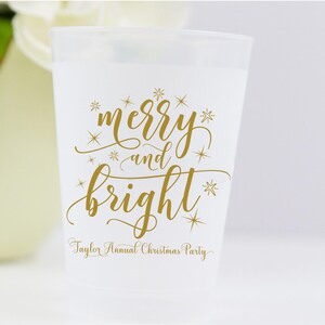 Merry and Bright Christmas Shatterproof Party Cups - Wine Cups -  Holiday Cocktails - Personalized Christmas Cup - Frosted Cup
