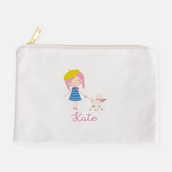 Girl and Poodle -Personalized Kids Pencil Bag, Kids Christmas Gift, Personalized Pencil Bag, Gift for Kids, Kid Gift, Personalized Kids Gift Il_570xn
