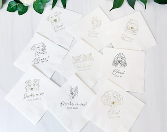 Pet Lover Party Napkins, Personalized Dog Illustration - Wedding, Bridal Shower, Engagement Favor