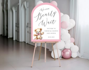 Baby Shower Acrylic Sign, Personalized Bear Design (Custom Colors)