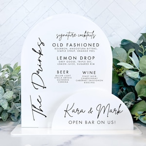Open Bar on Us Wedding Dual Arch Bar Menu, Signature Drink Bar Menu, Wedding Bar Menu, Wedding Bar Sign, Acrylic Bar Menu Sign, Bar Menu