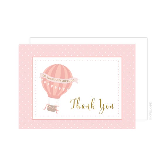 Oh The Places She Ll Go Thank You Cards Baby Girl Shower Folded Oh The Places She Ll Go Thank You Cards Baby Girl Shower Folded Note Card Hot Air Balloon