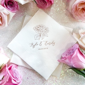 Summer Wedding Napkins | Rehearsal Dinner | Engagement Party | Custom Bar Napkins | Custom Wedding Napkins | Hydrangea Wedding Napkin