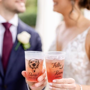 Custom Illustrated Dog  Frosted Wedding Cups, Modern Wedding Cups, Custom Dog Wedding, Custom Wedding Cups, Pet 16oz Frosted Cups