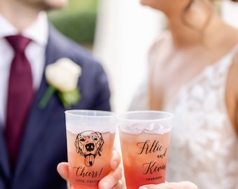 Custom Illustrated Dog  Frosted Wedding Cups, Modern Wedding Cups, Custom Dog Wedding, Custom Wedding Cups, Pet 16oz Frosted Cups