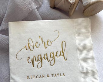 We're Engaged Personalized Napkins, Engagement Party, Custom Bar Napkins, Custom Wedding Napkins