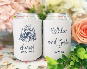 Wedding Can Cooler: Custom Dog Illustration - Collapsible, Reusable