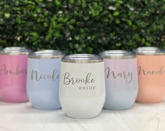Personalized Bridal Party Wine Glass Tumbler, Laser Engraved, Stainless Steel Tumbler, Future Mrs Gift, Newlywed Gift