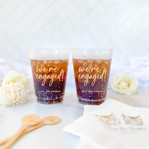 Engagement Party Cups: Frosted Plastic with Elegant Script