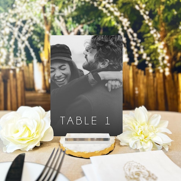 Wedding Acrylic Table Numbers, Custom Photo Signs (5x7 inches)