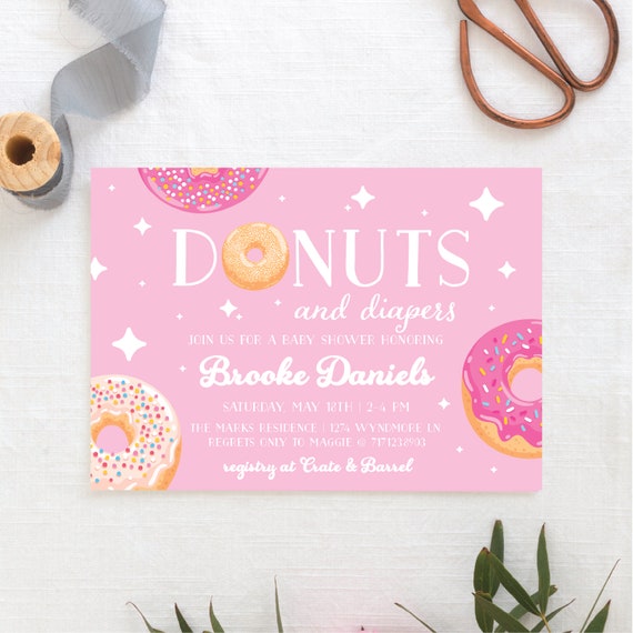 INSTANT DOWNLOAD Donuts and Diapers Baby Shower Invitation - Girl Shower - Spring Baby Shower Invitation -Donuts Diapers Il_570xn