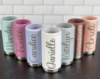 Personalized Bridesmaid Skinny Can Coolers, Seltzer Can Cooler, Laser Engraved Slim Can Cooler, Bridal Party Gift, Skinnies Beer Holder