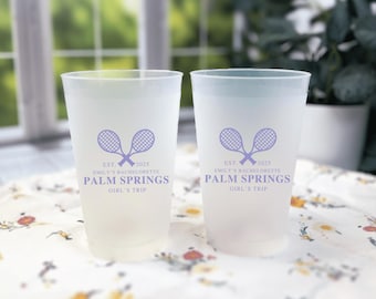 Tennis Bachelorette Cups: Personalized Frosted Plastic Party Favors