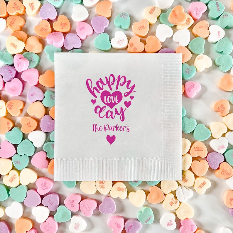 Happy Love Day Happy Valentines Day Beverage/Cocktail Napkins Galentines Day Napkins, Love Day Napkins image 1