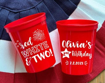 Fourth of July Stadium Cups - Custom Second Birthday Party Favor