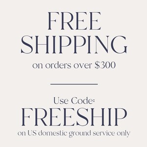 a promotional message for a free shipping offer on orders over $300. It states that the offer applies to US domestic ground service only. The text is in a large font and is centrally positioned in the image.