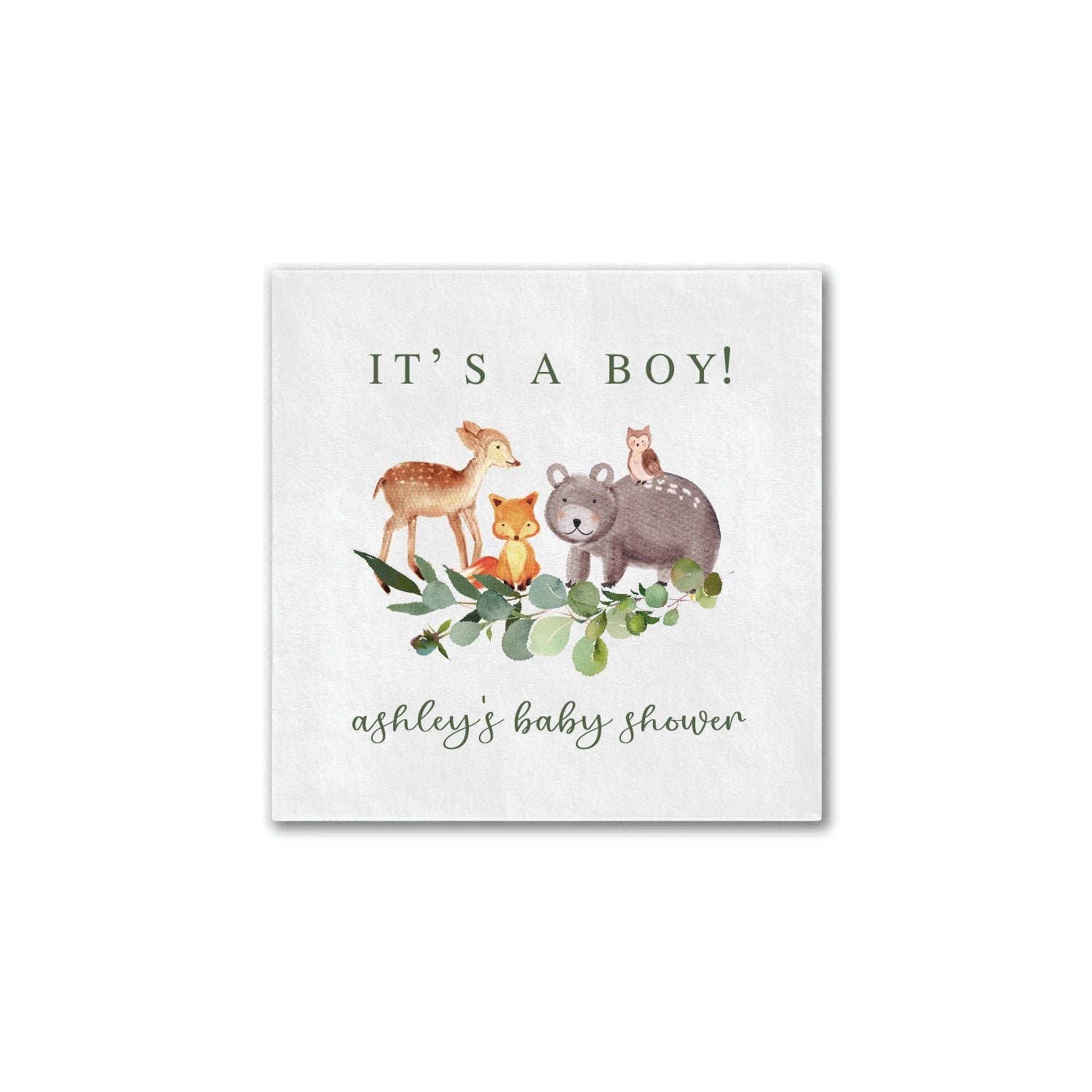 Woodland Animals Baby Shower Napkins Personalized Napkins Etsy