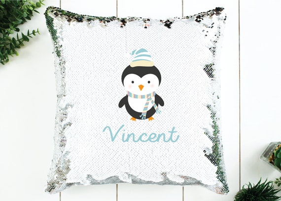 penguin sequin pillow