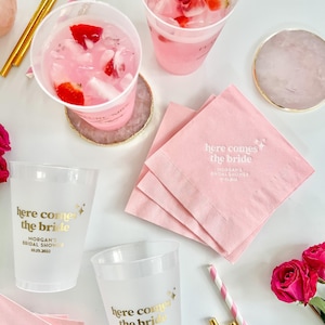 Here Comes the Bride -  Personalized Bridal Shower Napkins - Bridal Shower - Rehearsal Dinner - Engagement Party Napkins