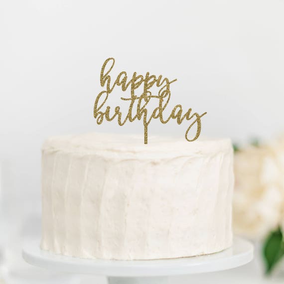 Happy Birthday Cake Topper Gold Glitter Silver Glitter Black