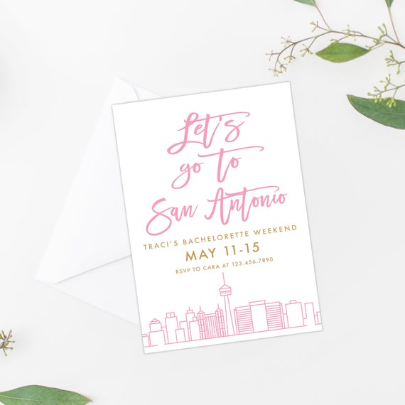 INSTANT DOWNLOAD Let's Go to San Antonio Bachelorette Weekend Invitation, Skyline Invite, Texas Bach Bash Invite, More Cities Available Il_570xn
