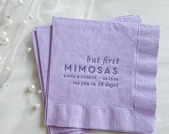 But First Mimosas Napkins - Custom Bridal Shower or Engagement Party