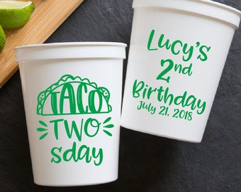 Taco Two-sday 2nd Birthday Stadium Plastic Cups - Second Birthday Party - Party Favor - Birthday Favor - First Fiesta