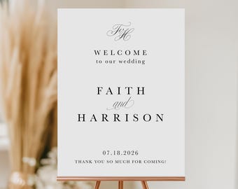 Editable Wedding Welcome Sign, Monogram Template, Elegant Ceremony Decor, Personalized Printable Poster