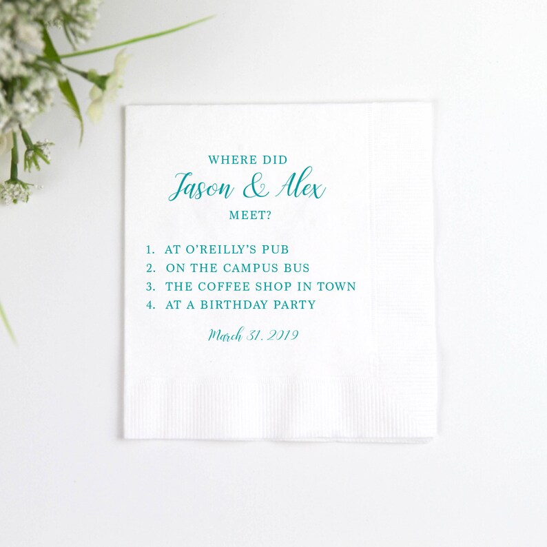 Trivia Game Personalized Wedding Napkins Bridal Shower Etsy
