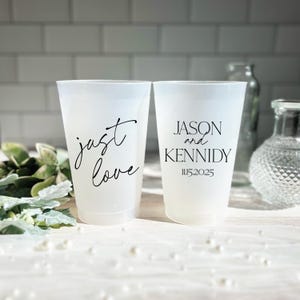 Just Love Modern Personalized Wedding Shatterproof Cups, Shatterproof Plastic Cups, Wedding Cups, Custom Cups, Reception Cups, Cocktail Cups
