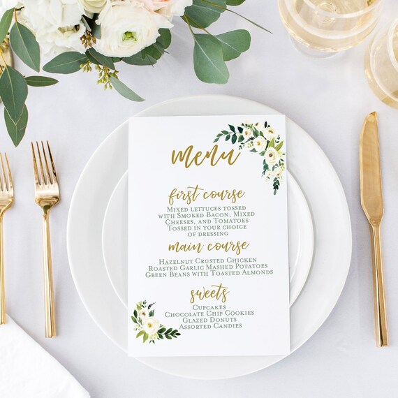 Modern Floral Wedding Reception Menu Cards 5x7 Or 4 By 9 25 Etsy