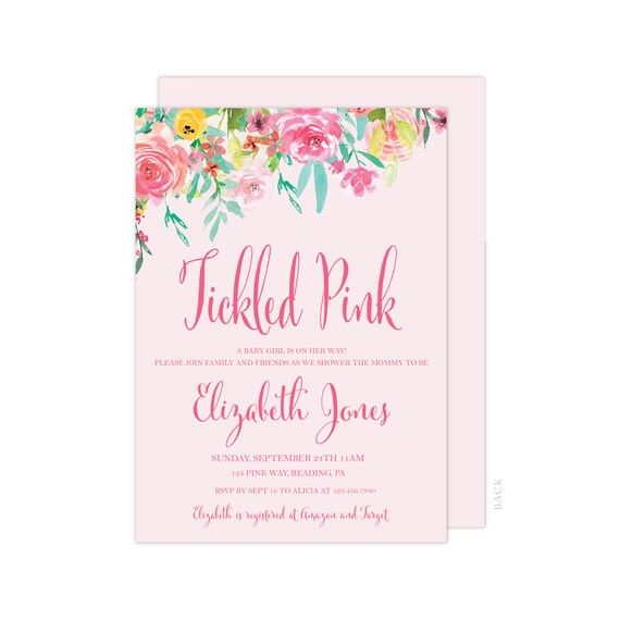 Tickled Pink Baby Girl Shower Invitation 5x7 Baby Shower
