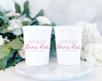 Custom Baptism Stadium Cups - Reusable Party Favor with Name and Date