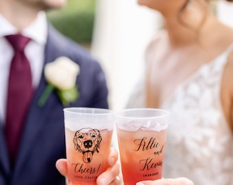 Frosted Wedding Cups: Custom Dog Illustration (16oz Reusable)