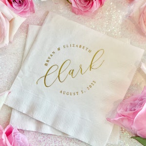 Last Name Wedding Napkins, Rehearsal Dinner, Engagement Party, Custom Bar Napkins, Custom Wedding Napkins